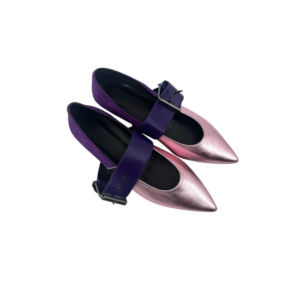 Purification Garcia Purple Metallic Buckle Point Toe Flats Shoes Womens Size 9.5
